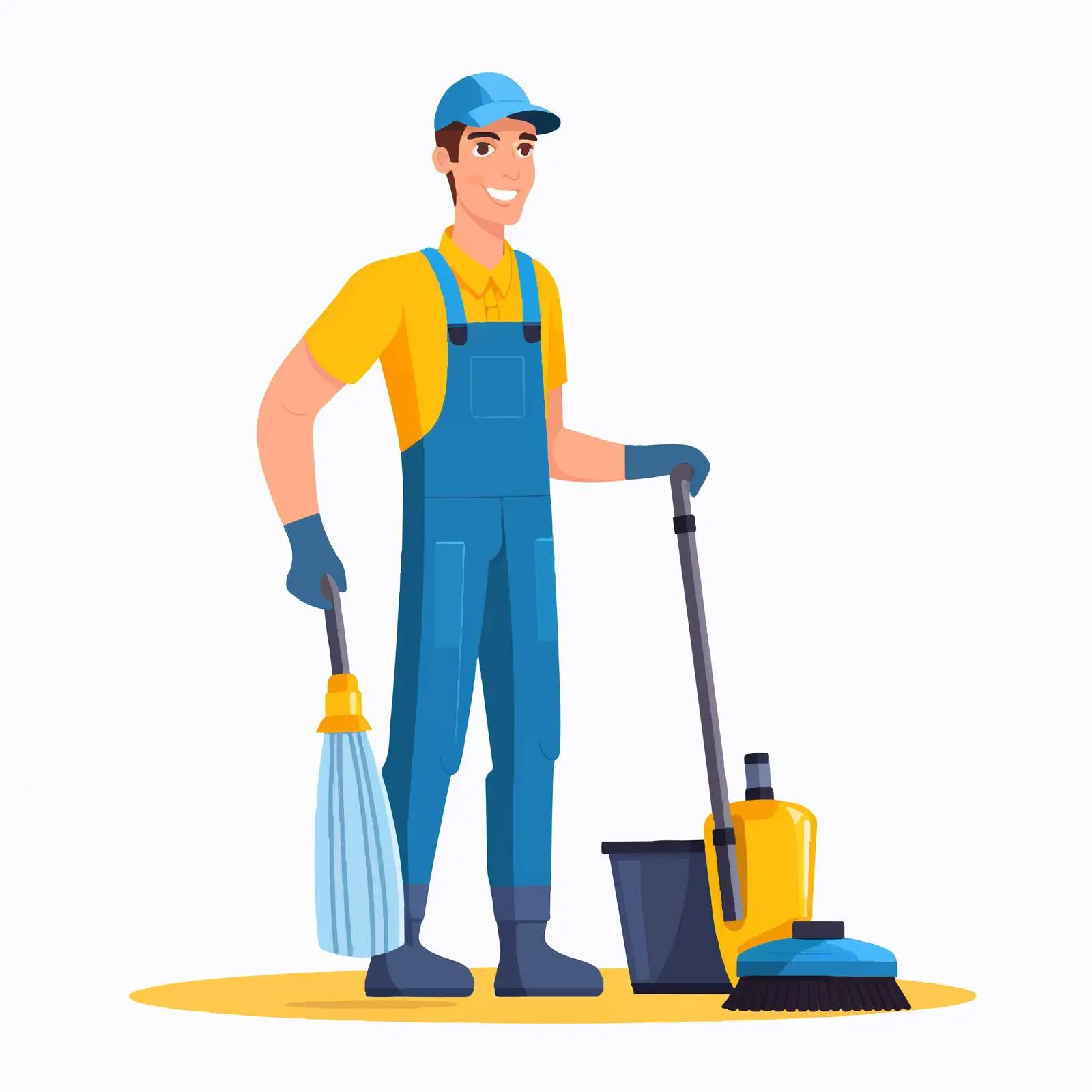 Professional Janitor with Sweeper in Action — free download from Dotvec
