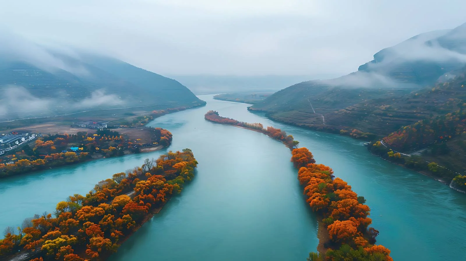 Vibrant Autumn Aerial View Huachuan Scenery — free download from Dotvec