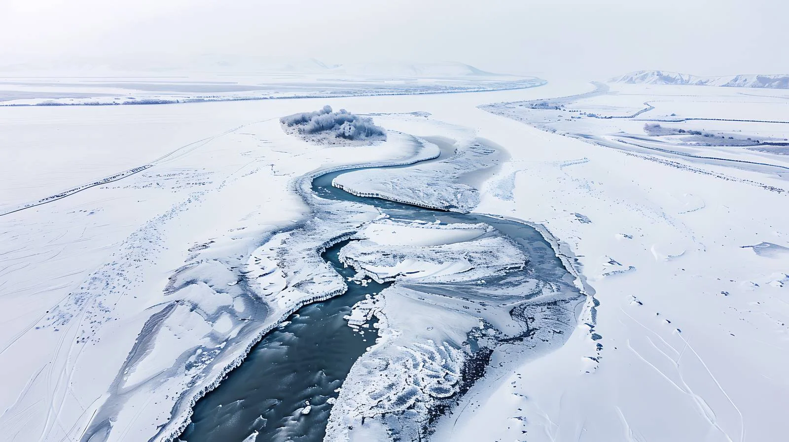 Icy Splendor of Songhua River Aerial View — free download from Dotvec
