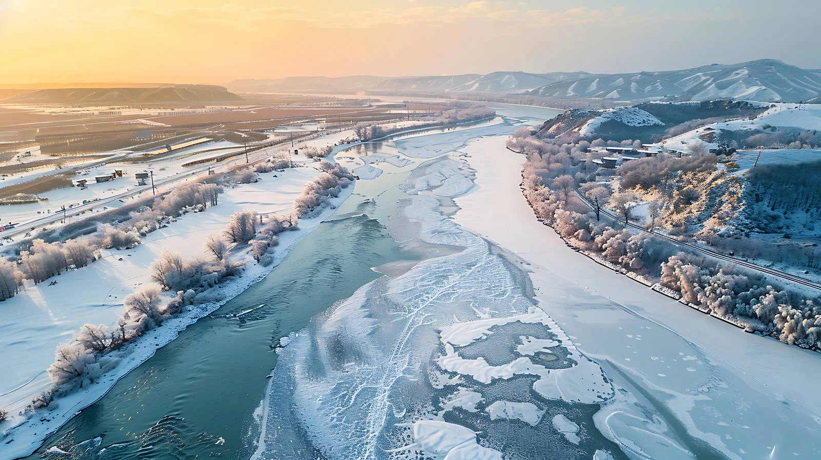 Frozen Songhua River Aerial View Highlighted — free download from Dotvec