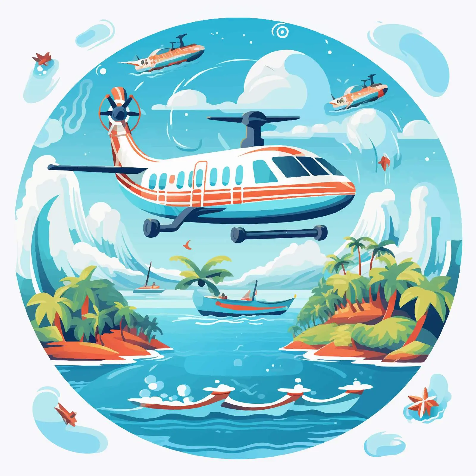 Aerial Transportation Over the Ocean Illustration — free download from Dotvec