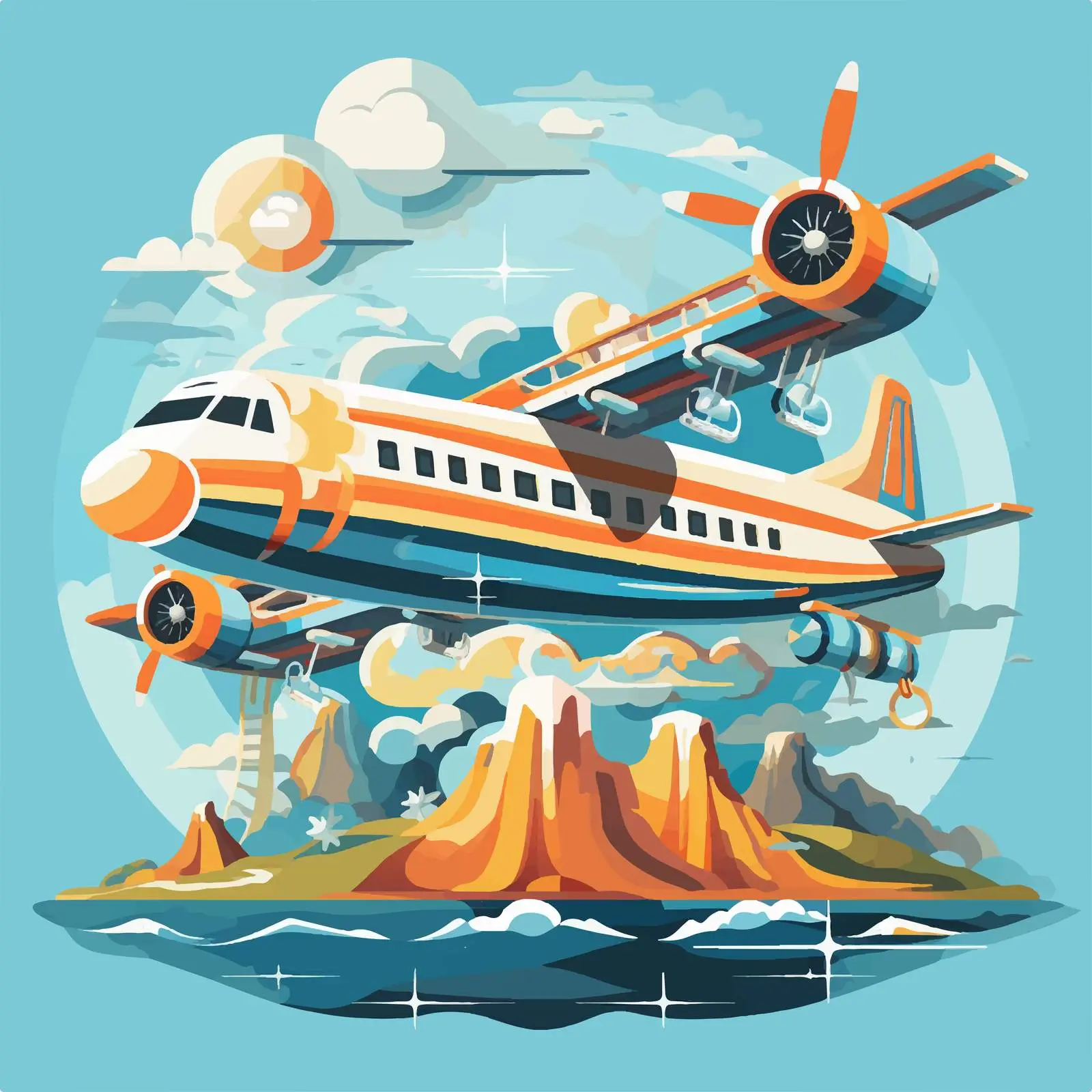 Aerial Transportation Over the Ocean Illustration — free download from Dotvec