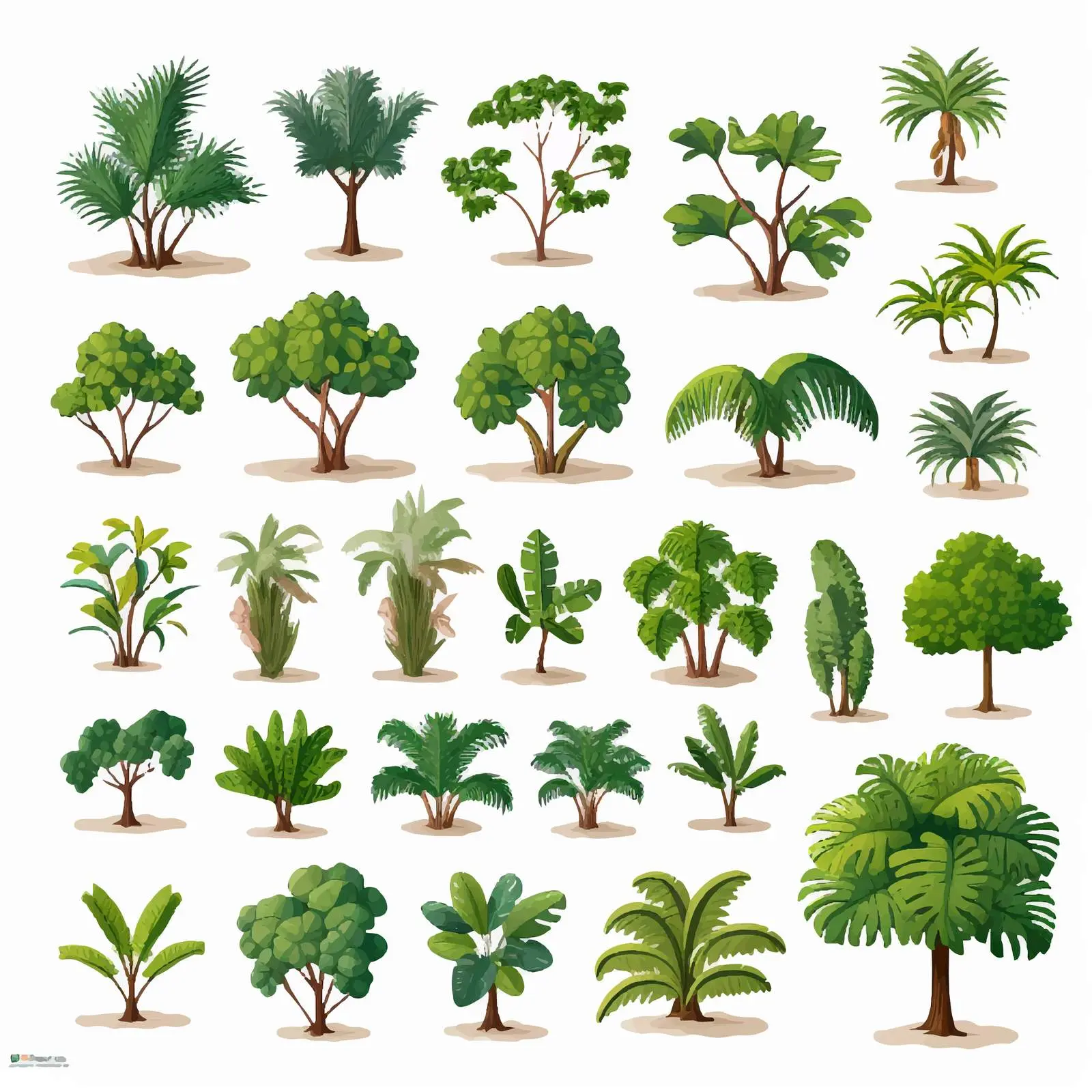 Aerial View of Tropical Trees on White Background — free download from Dotvec