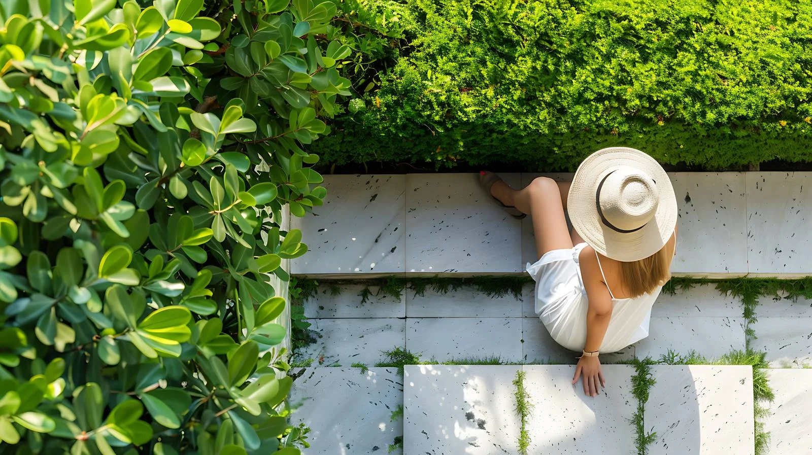 Tranquil Woman Relaxing in Secluded Garden — free download from Dotvec