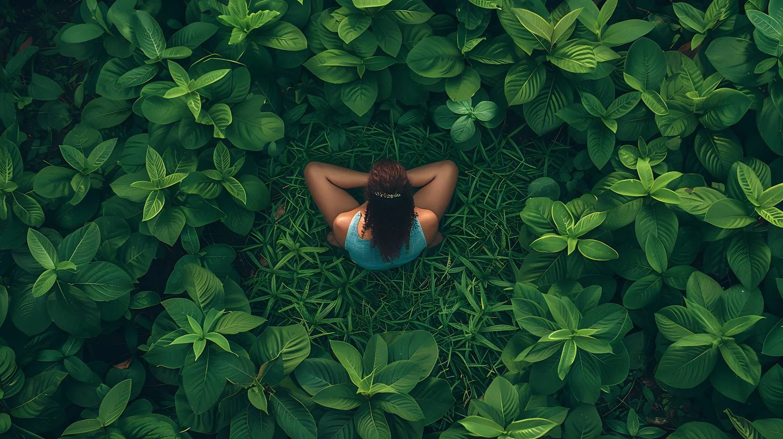 Tranquil woman enjoying garden oasis from above — free download from Dotvec