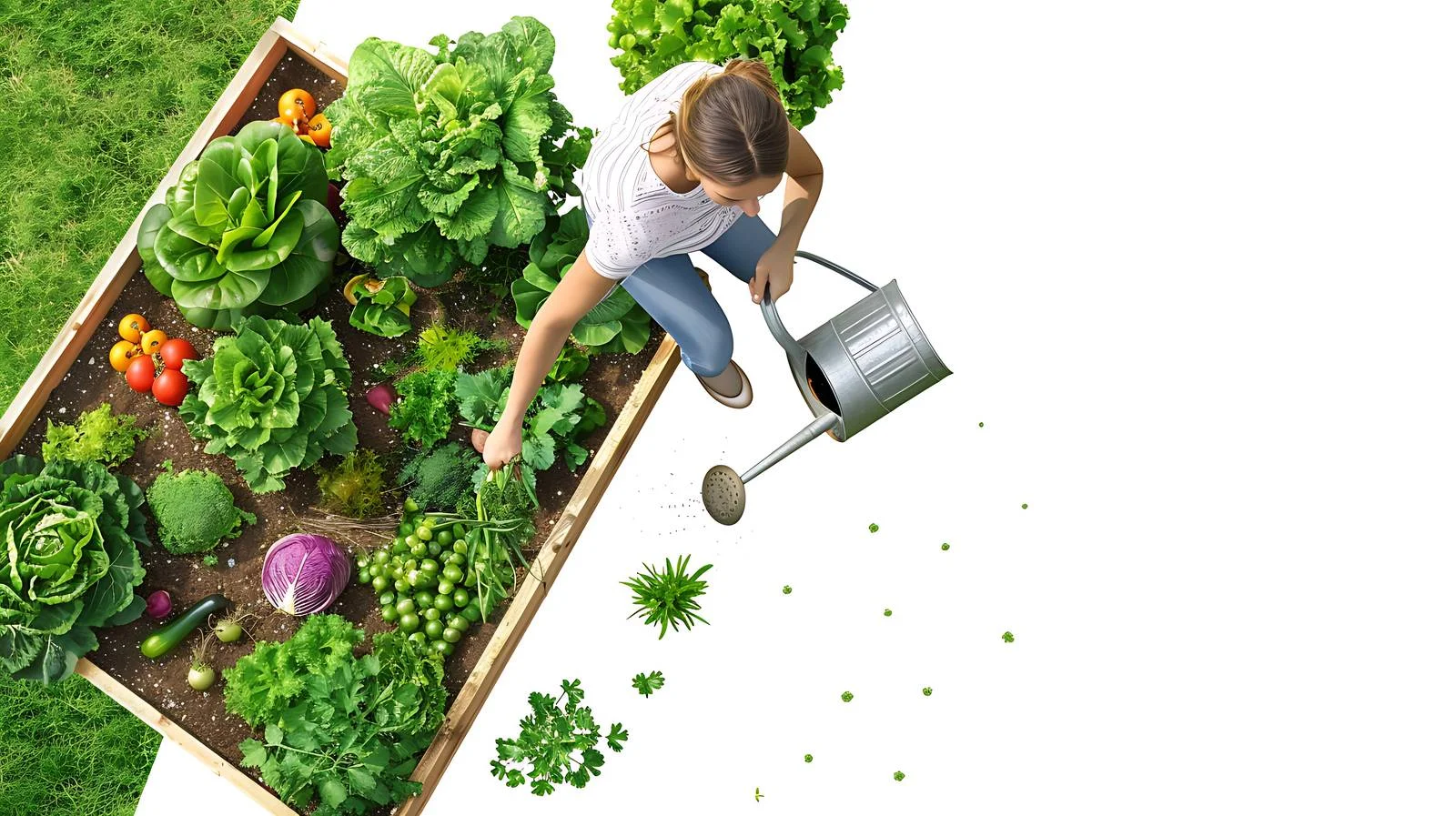 Aerial Woman Watering Vegetables — free download from Dotvec