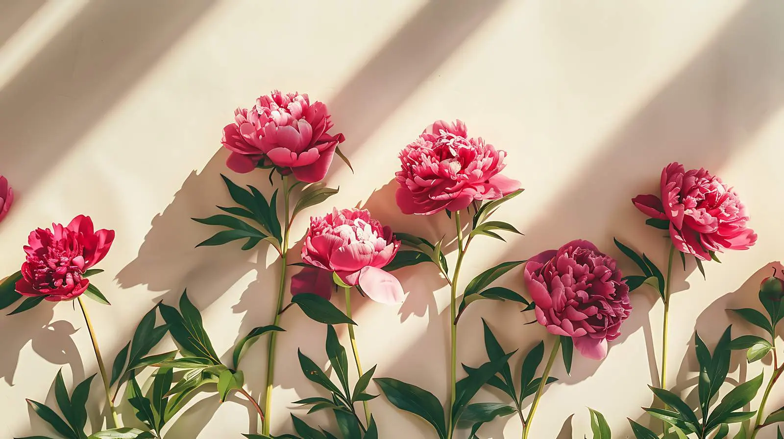 Aesthetic Flatlay of Peonies with Sunlight — free download from Dotvec