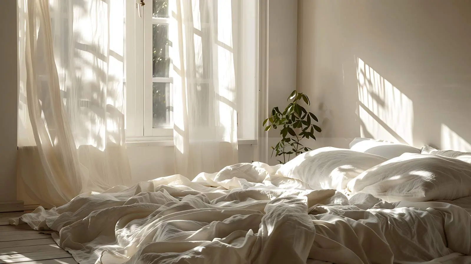 Neutral Scandinavian Aesthetic Bedroom Interior Design – free linens image from Dotvec