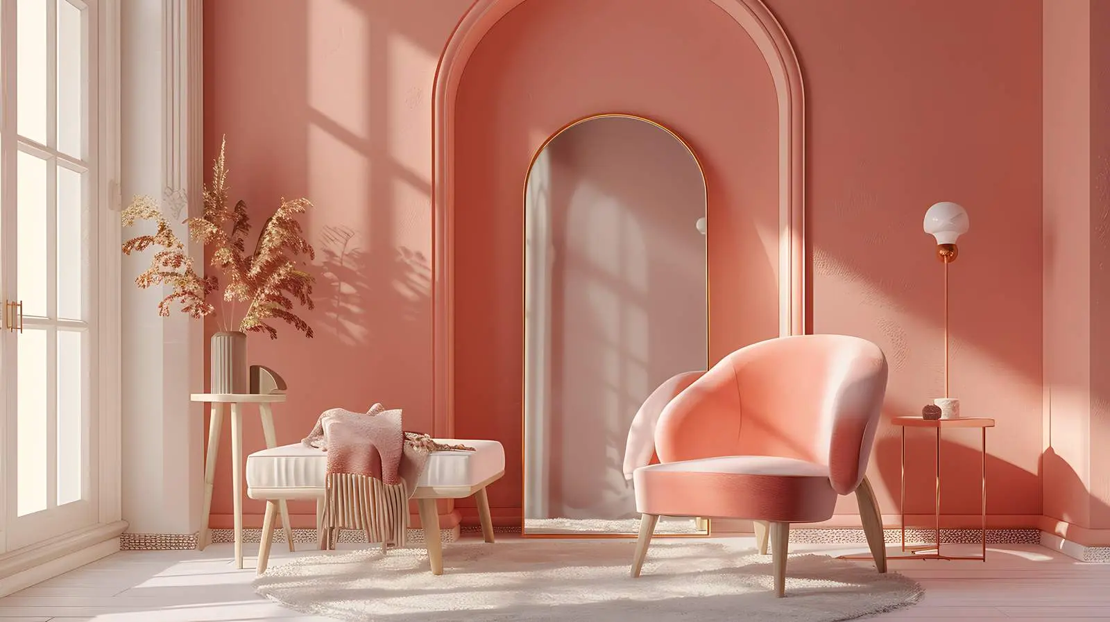 Elegant Living Room with Coral Walls — free download from Dotvec