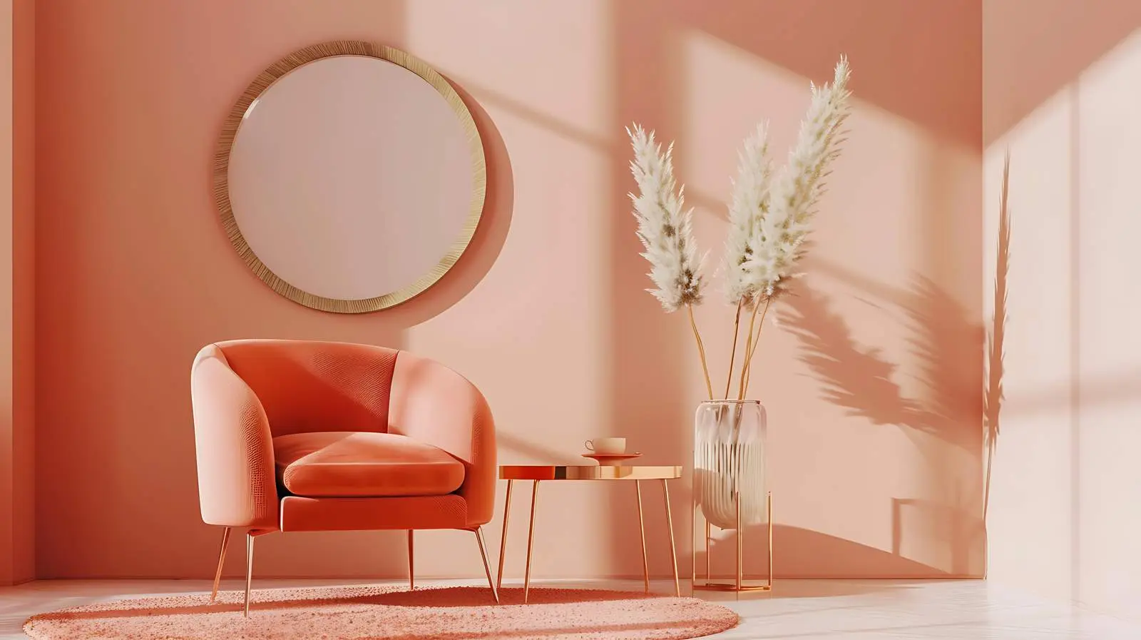 Elegant Coral-Walled Living Room Interior Design – free decorative accent image from Dotvec