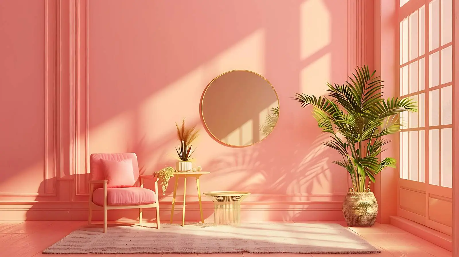 Elegant Coral Wall Living Room Interior Design – free decorative accent image from Dotvec