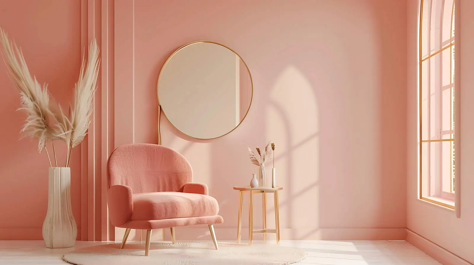 Elegant Coral Wall Living Room Interior Design – free decorative accent image from Dotvec