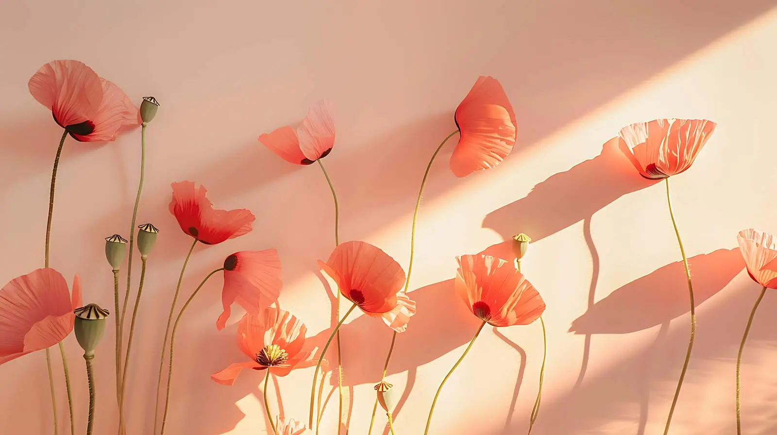 Elegant Poppy Stems in Warm Sunlight — free download from Dotvec