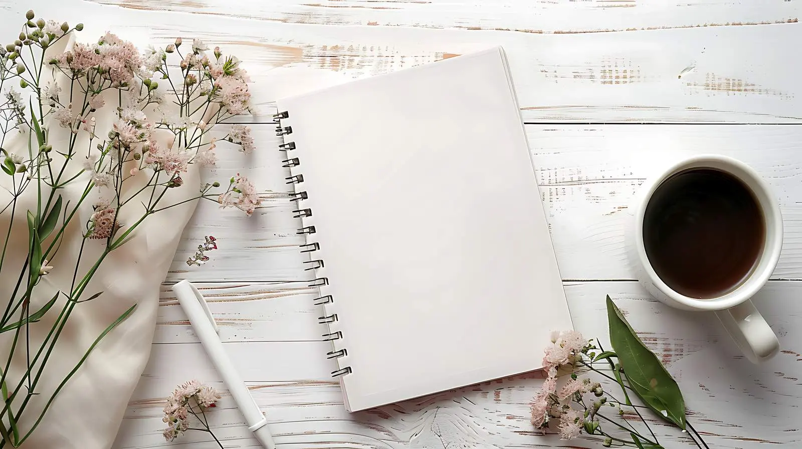 Elegant Workspace with Notebook and Blank Paper — free download from Dotvec