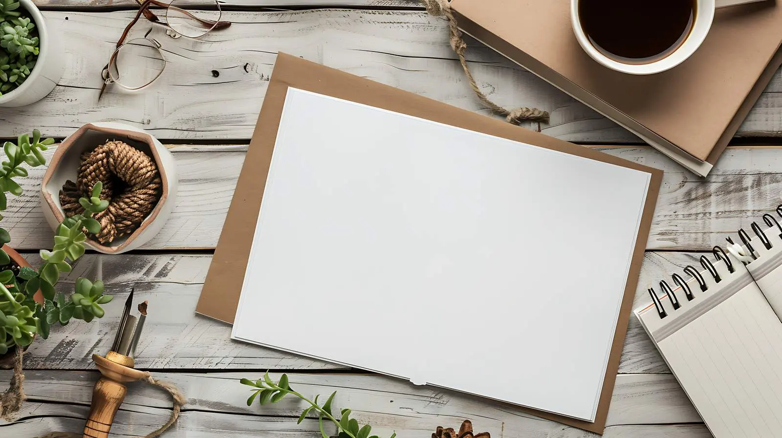 Elegant Workspace with Notebook and Blank Paper — free download from Dotvec