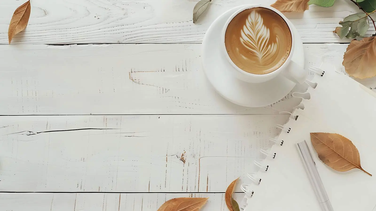 Elegant Workspace with Notebook and Coffee Cup — free download from Dotvec