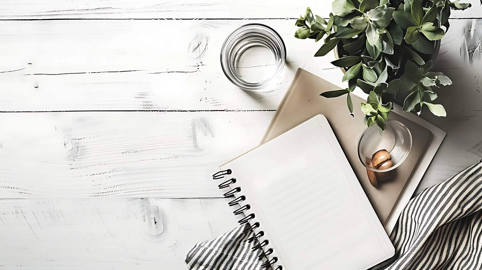 Elegant Workspace with Notebook and Water Glass — free download from Dotvec