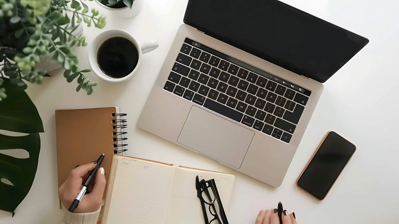 Aesthetic Home Office Desk Workspace with Laptop — free download from Dotvec