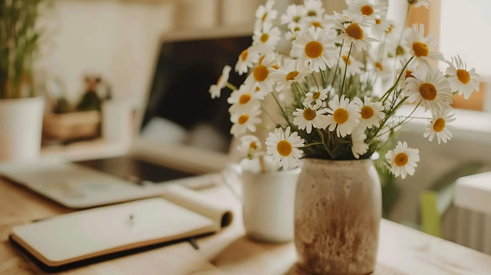 Aesthetic Home Office Desk with Laptop Workspace — free download from Dotvec