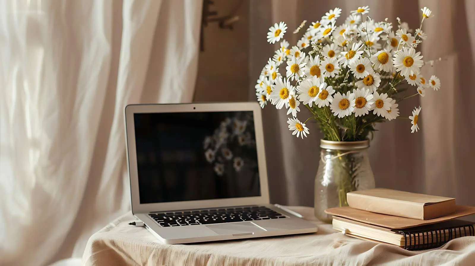 Aesthetic Home Office Workspace with Laptop — free download from Dotvec