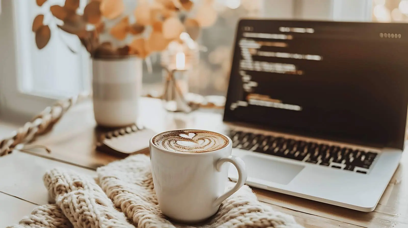 Aesthetic Home Office Desk Workspace with Laptop — free download from Dotvec