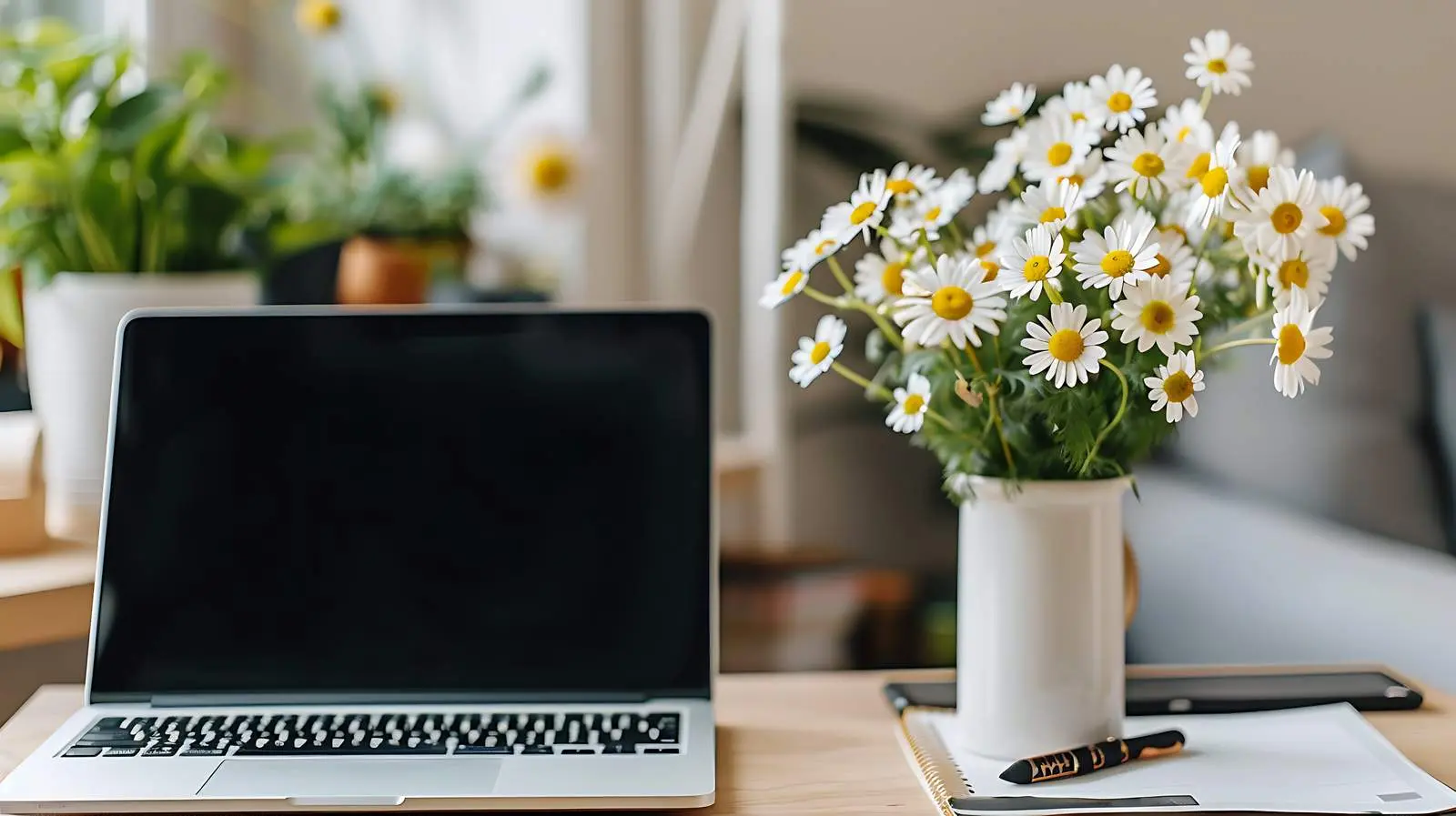 Aesthetic Home Office Desk with Laptop Setup — free download from Dotvec