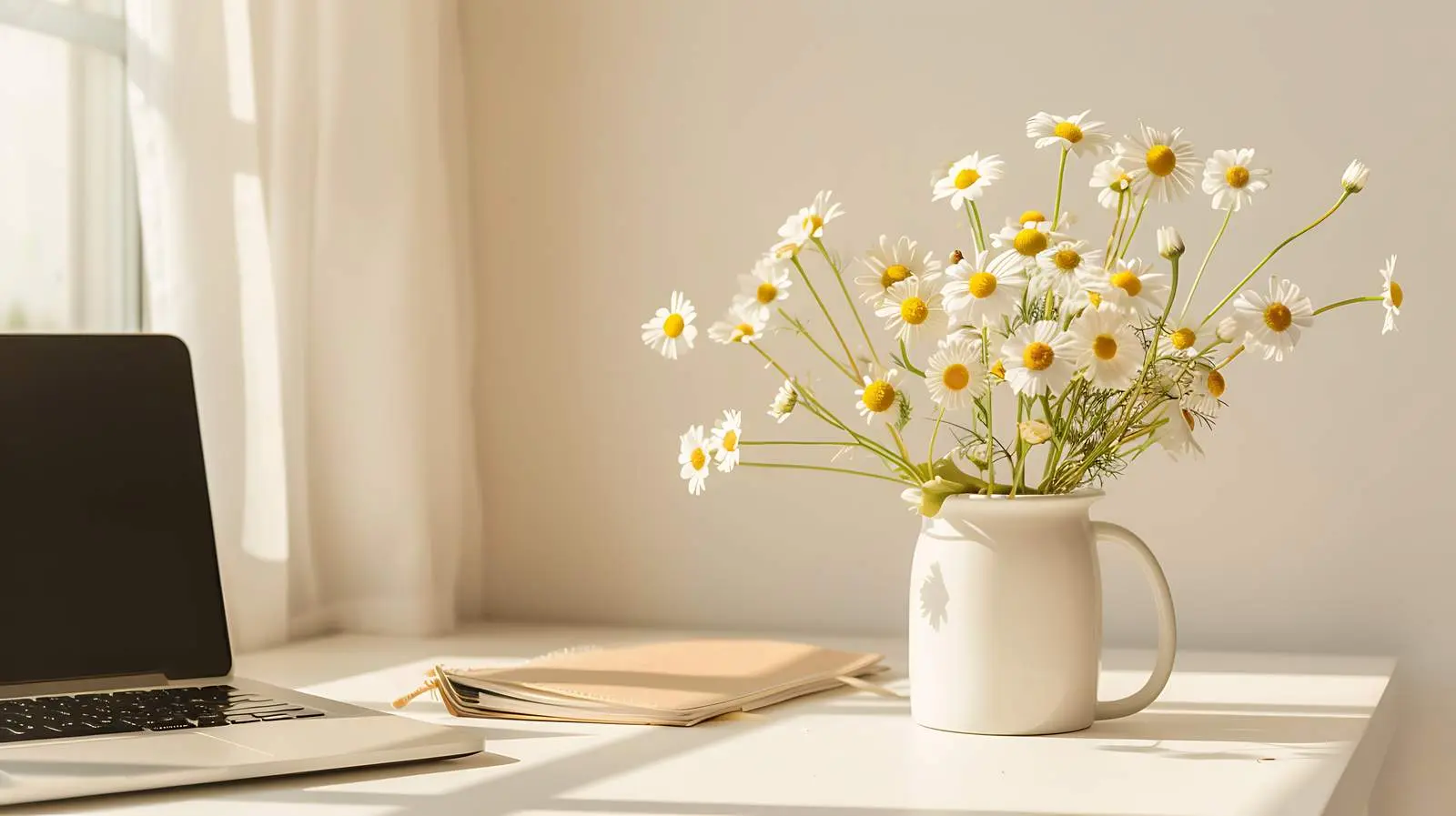 Aesthetic Home Office Desk Workspace with Laptop — free download from Dotvec