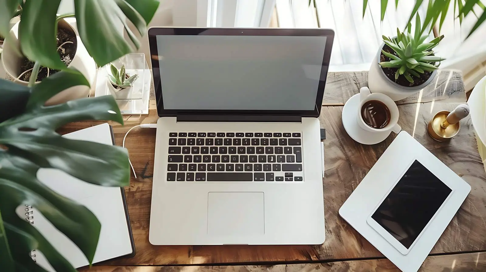 Stylish Home Office Desk with Laptop and Tablet – free business setup image from Dotvec