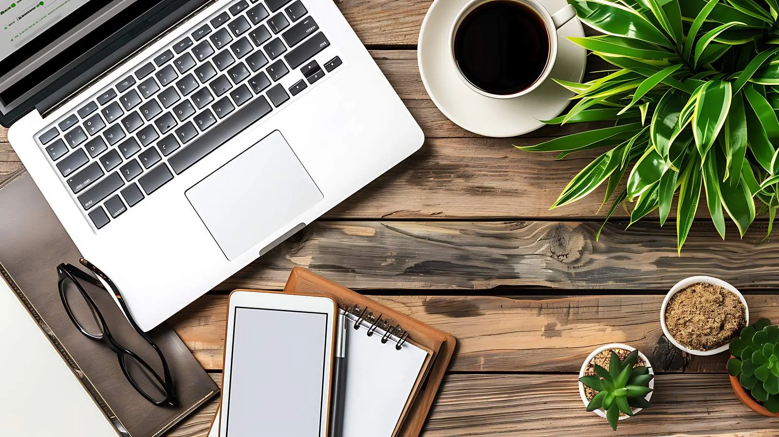 Aesthetic Home Office Workspace with Laptop and Tablet — free download from Dotvec