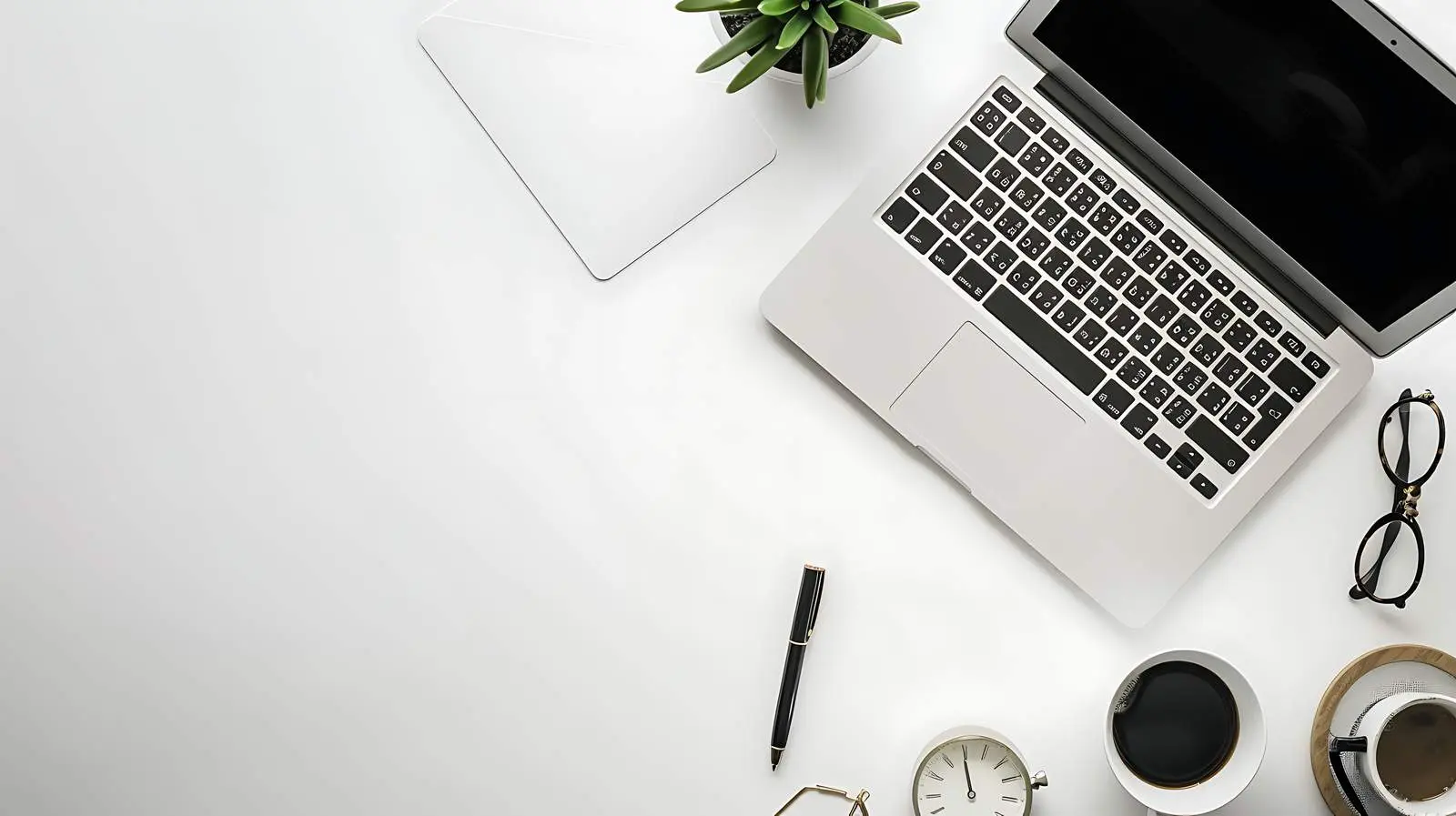 Aesthetic Home Office Workspace with Blank Notebook – free page image from Dotvec