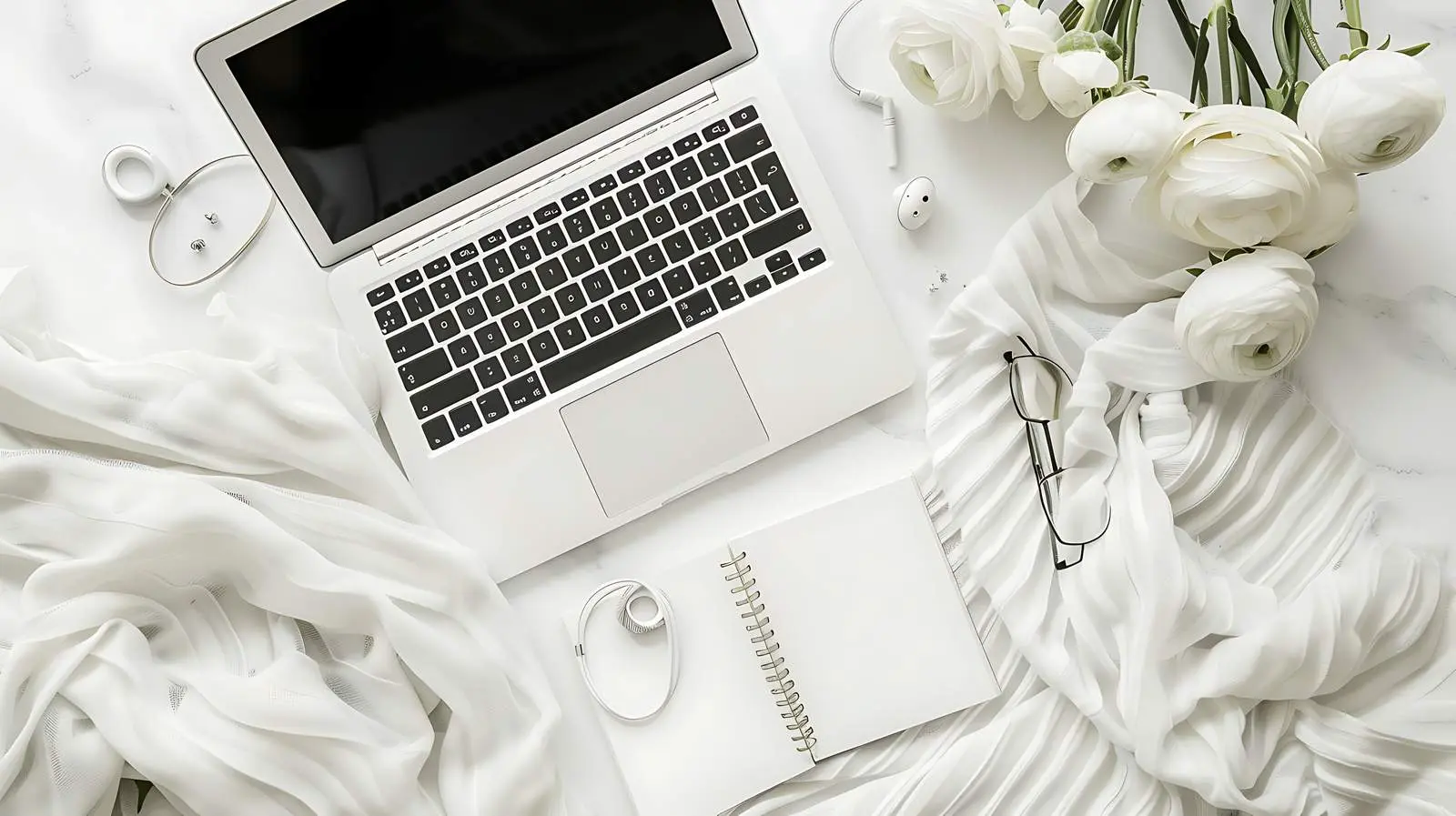 Luxury Aesthetic Workspace with Spiral Notebook — free download from Dotvec