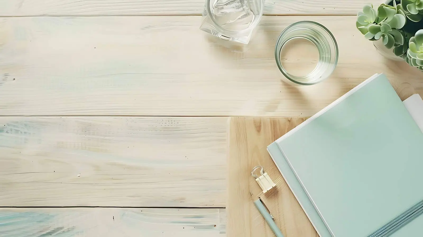 Aesthetic Minimalist Notebook with Glass of Water — free download from Dotvec