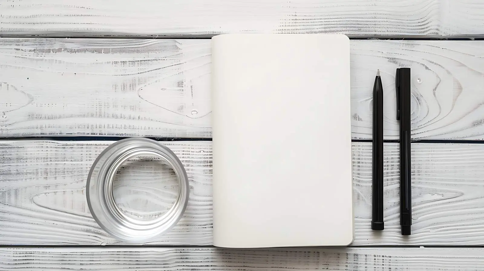 Aesthetic Minimalist Notebook with Glass of Water — free download from Dotvec