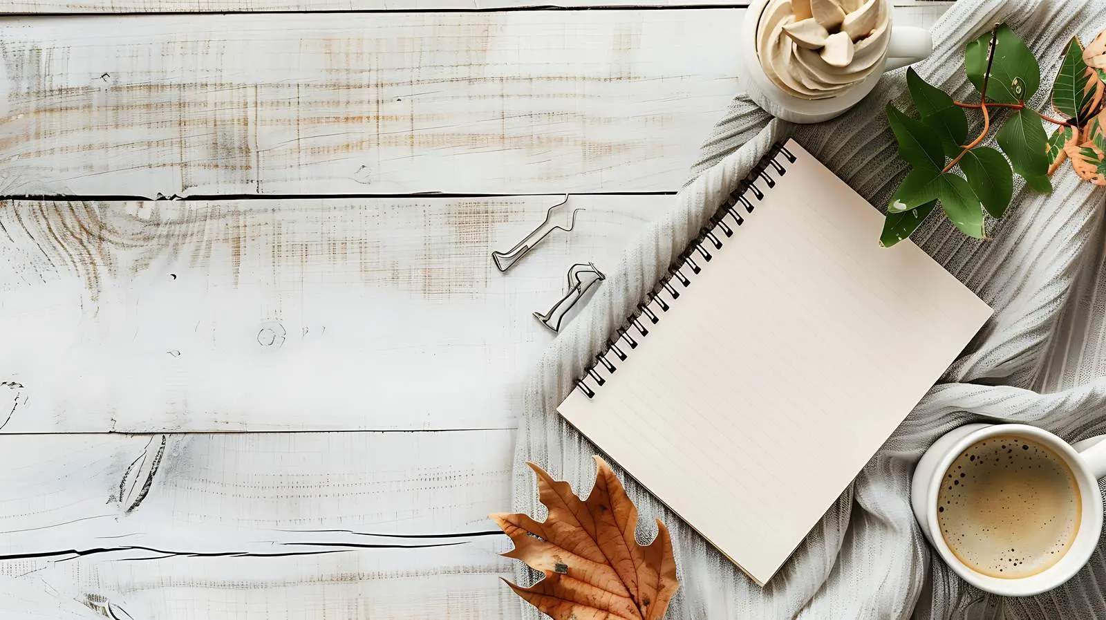 Minimalist Aesthetic Notebook and Coffee Setup — free download from Dotvec
