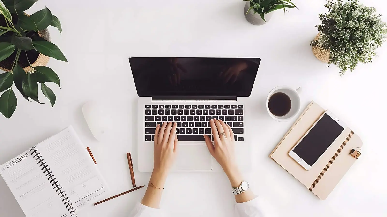 Minimalist Home Office Workspace with Person Working — free download from Dotvec