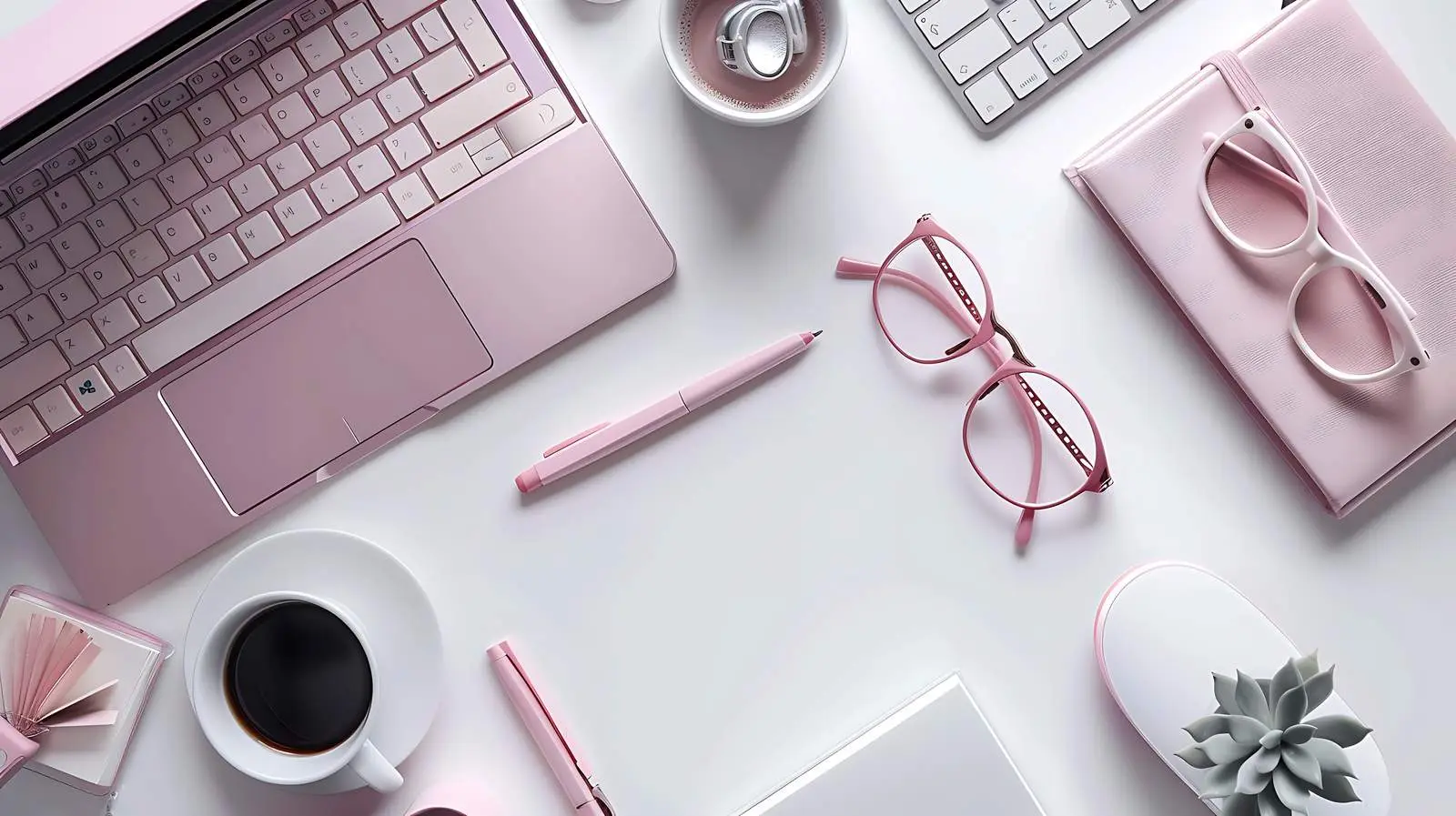 Stylish Female Workspace with Laptop and Glasses — free download from Dotvec