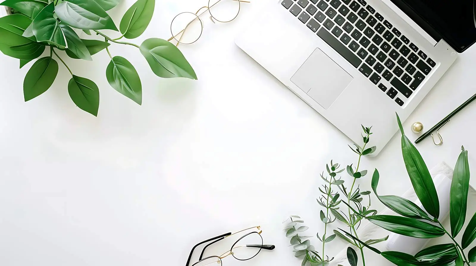 Aesthetic Workspace with Laptop and Glasses — free download from Dotvec