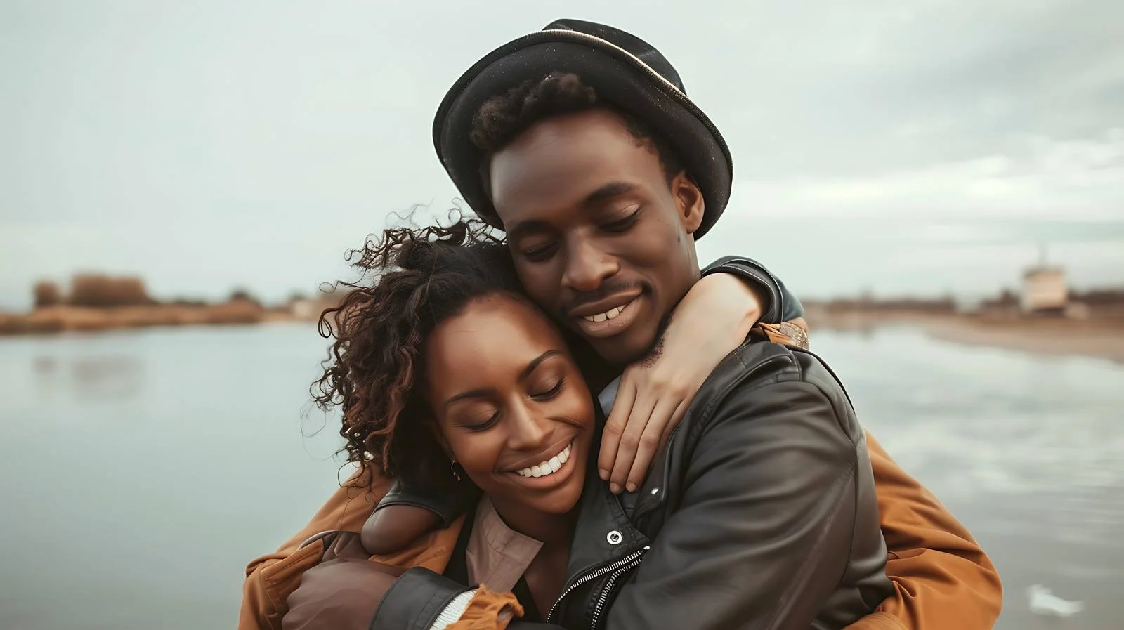 Romantic Couple Embracing by River — free download from Dotvec