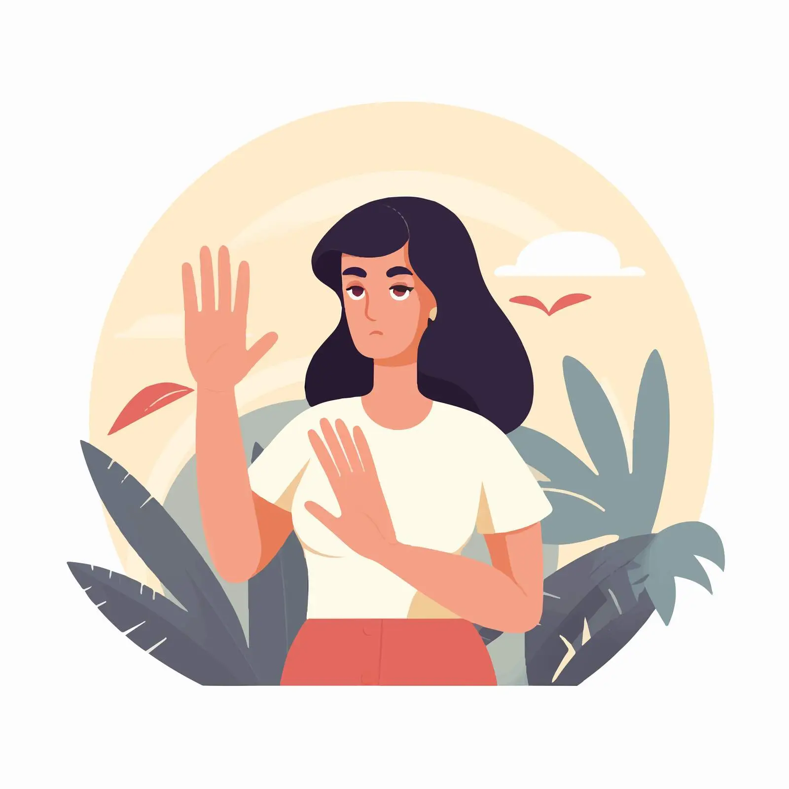 Shocked Woman Gesturing Stop with Palms – free nervousness image from Dotvec