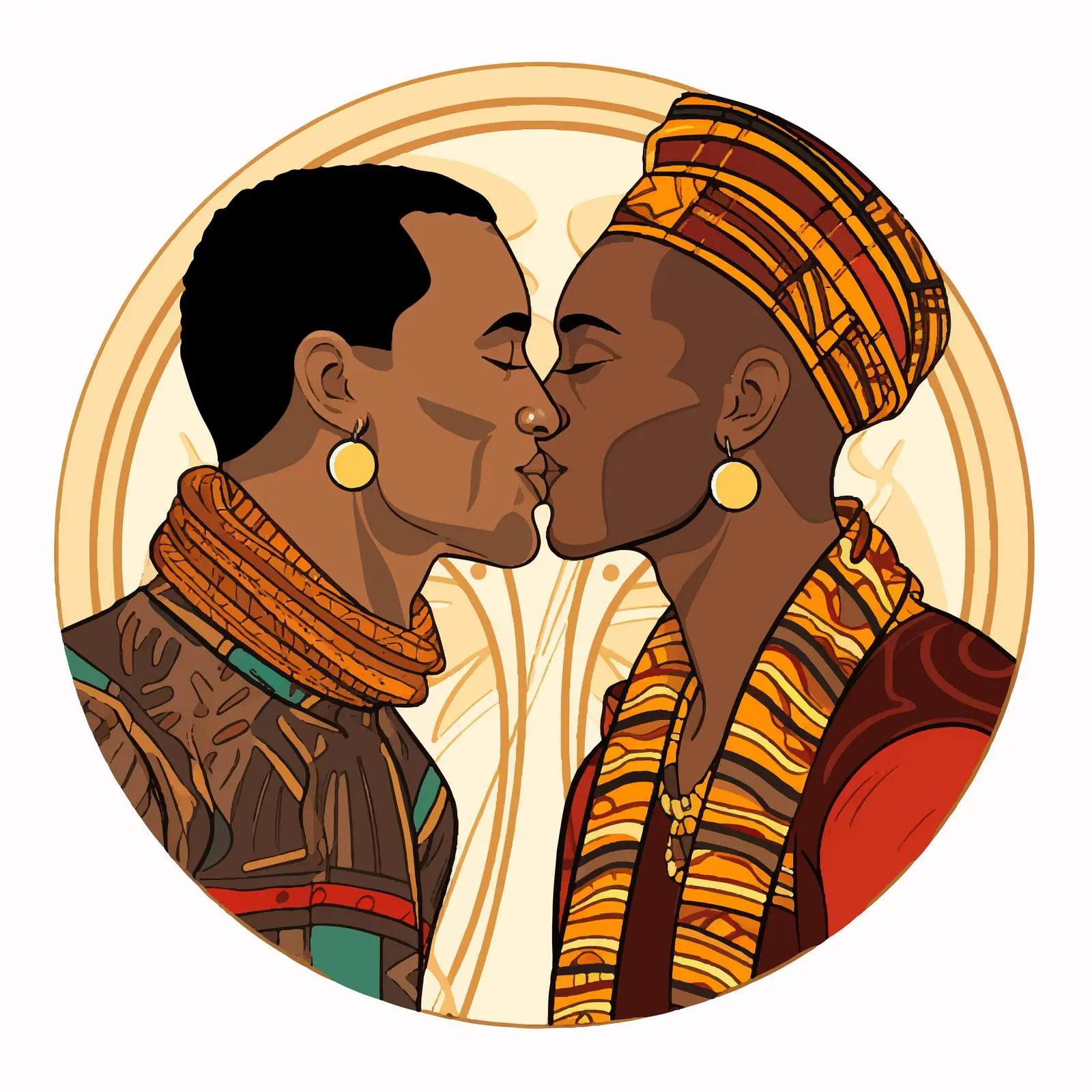 African Gay Couple Cartoon Kissing Illustration — free download from Dotvec