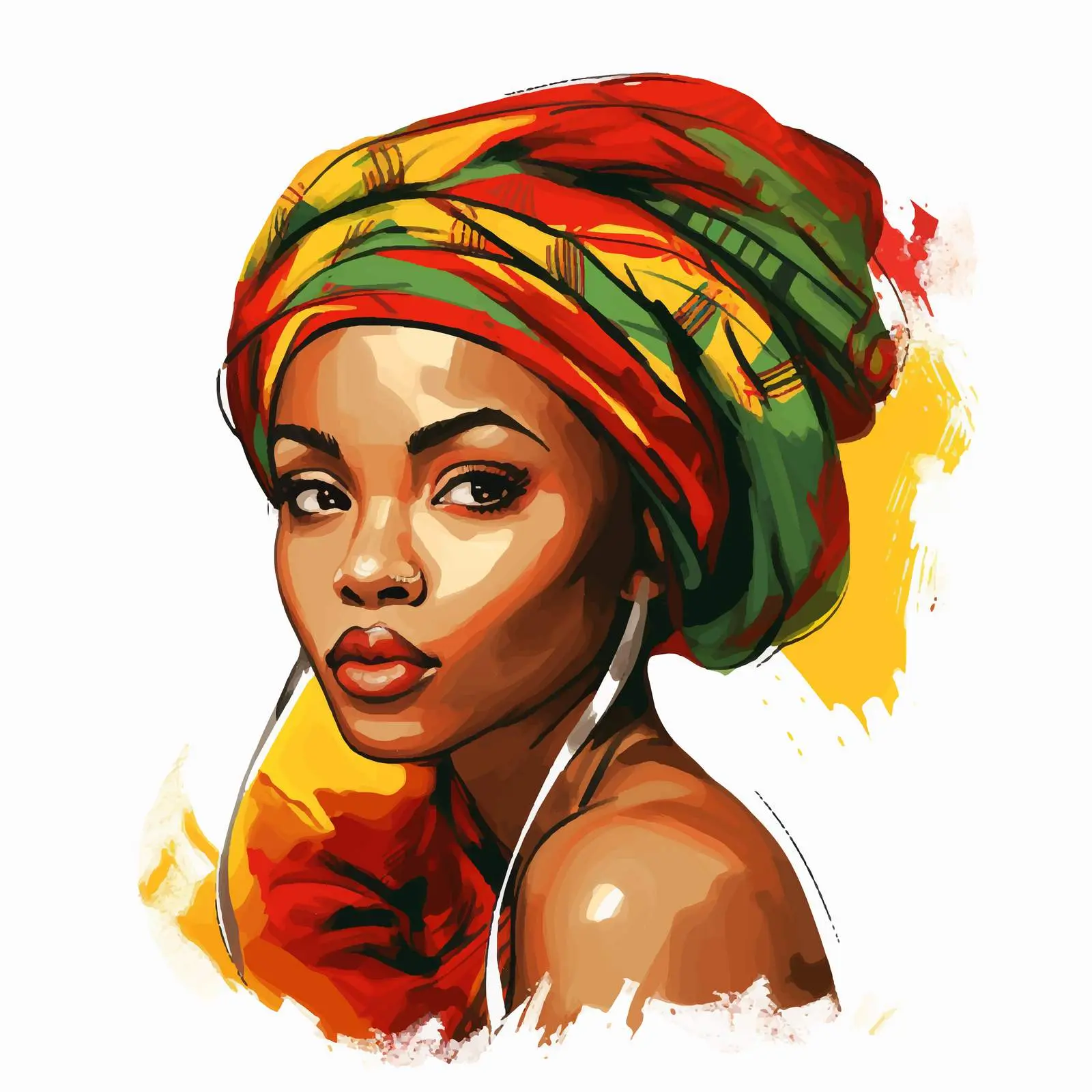 African Girl with Scarf and Red Paint Strokes — free download from Dotvec