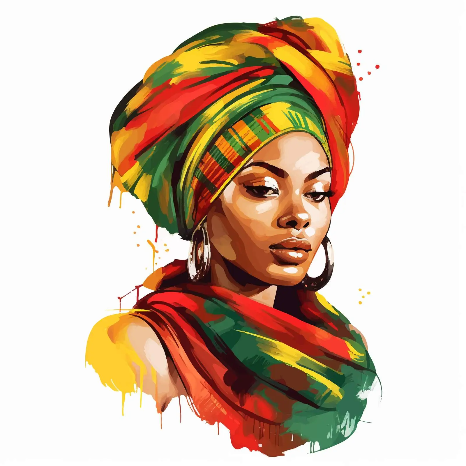 African Girl with Scarf Artwork in Red – free strength image from Dotvec