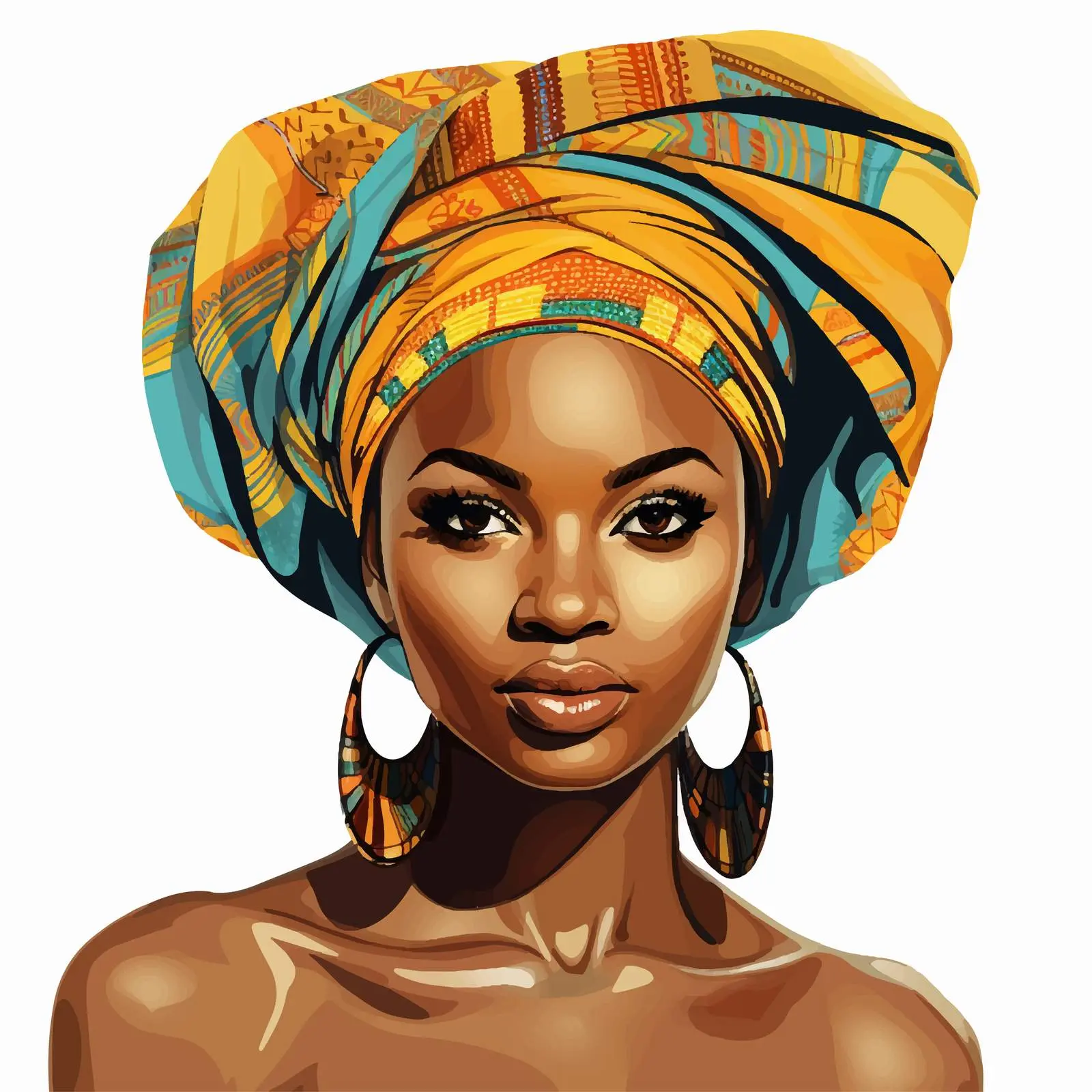 Vibrant African Woman Portrait Vector Decoration – free stylized portrait image from Dotvec