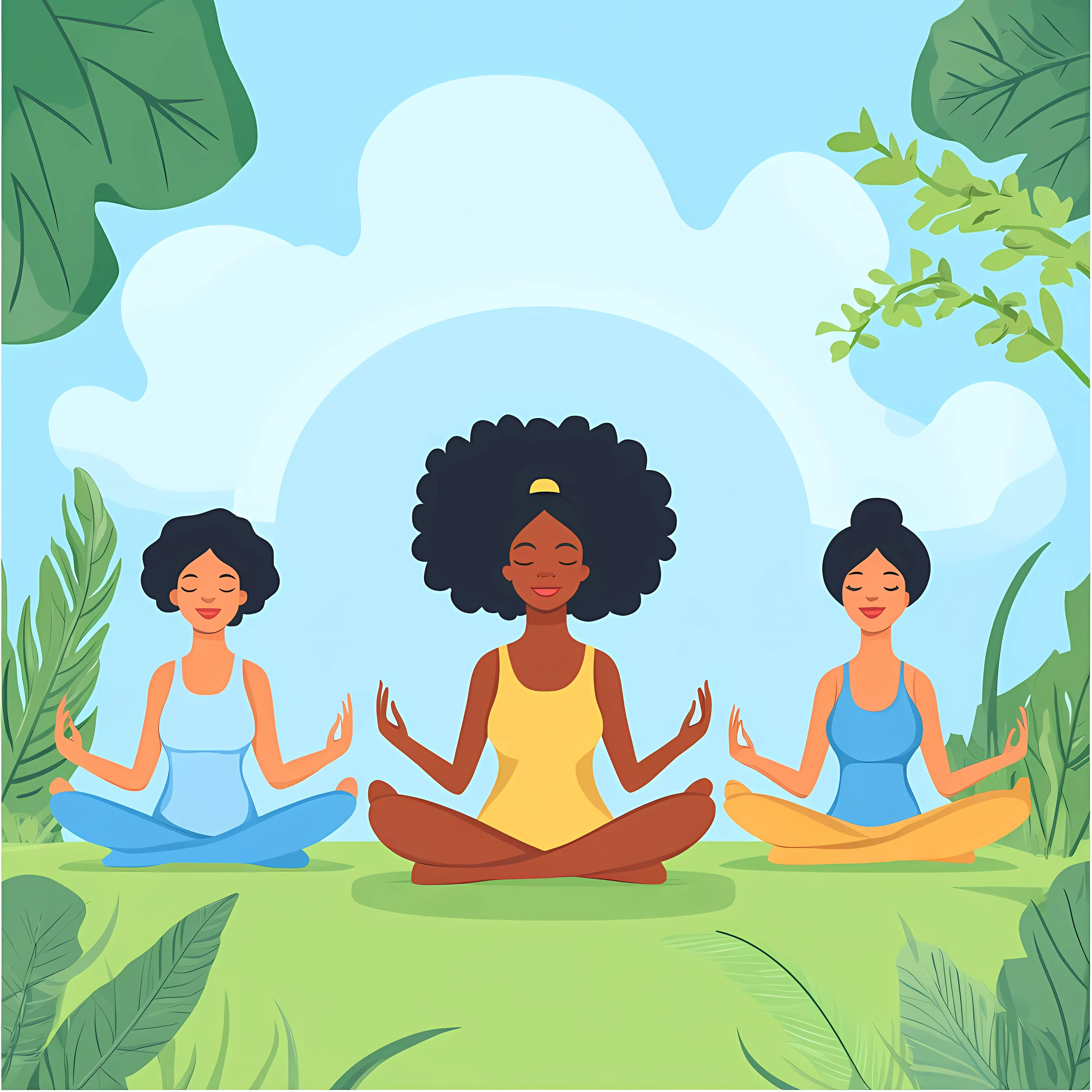 Afro Girls Practicing Yoga in Animated Park — free download from Dotvec