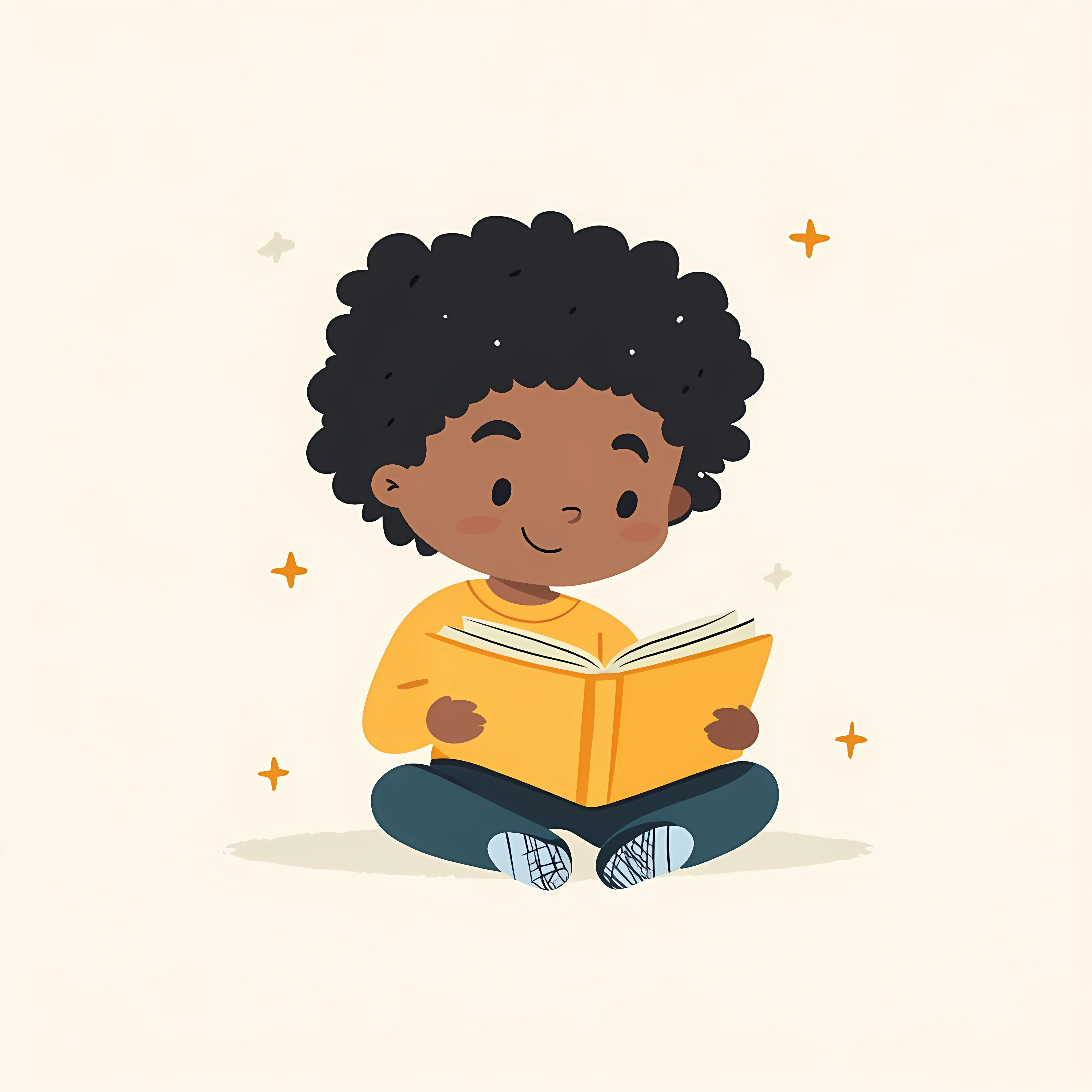 Afro Little Student Boy Reading Vector Illustration — free download from Dotvec