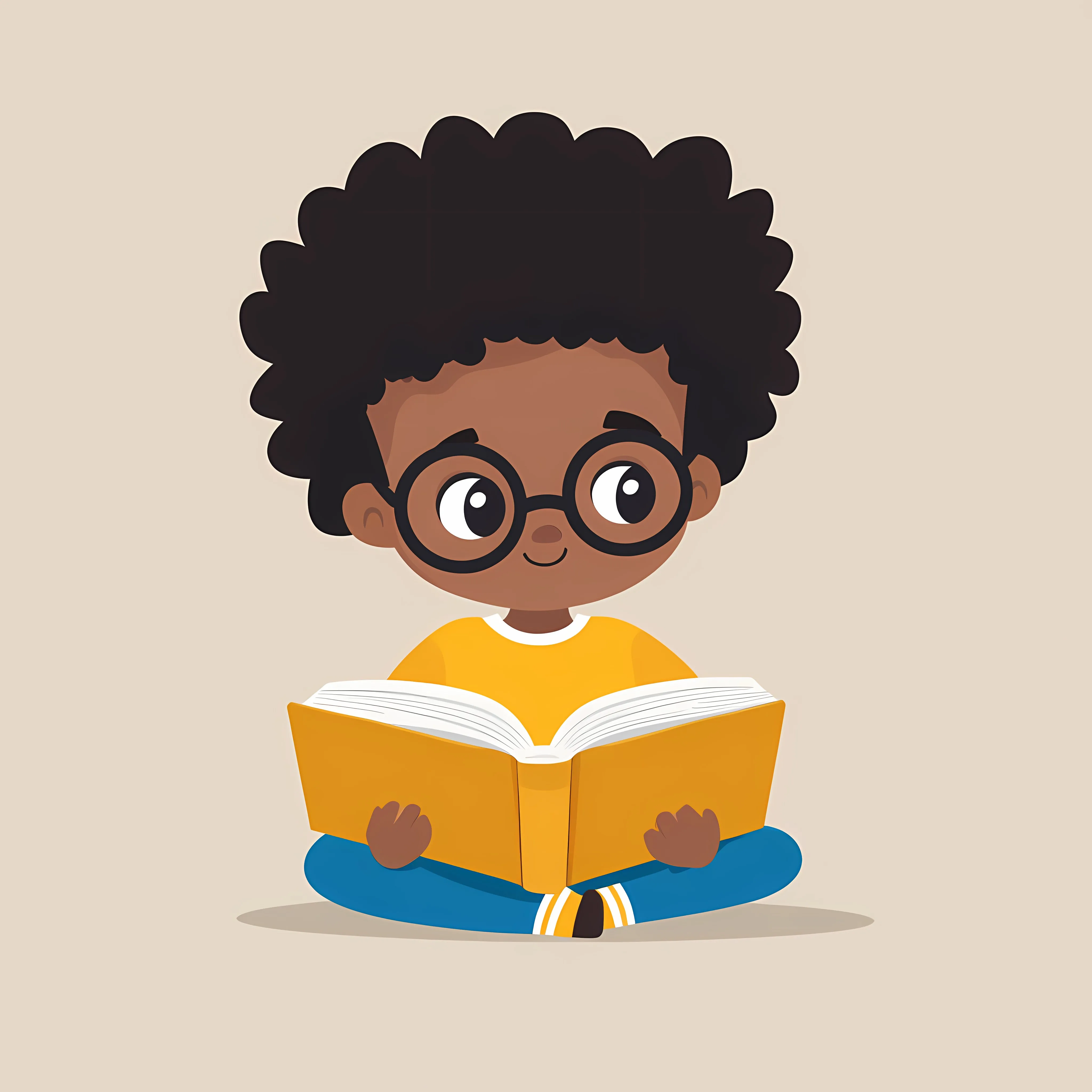 Afro Little Student Boy Reading in Vector Style — free download from Dotvec