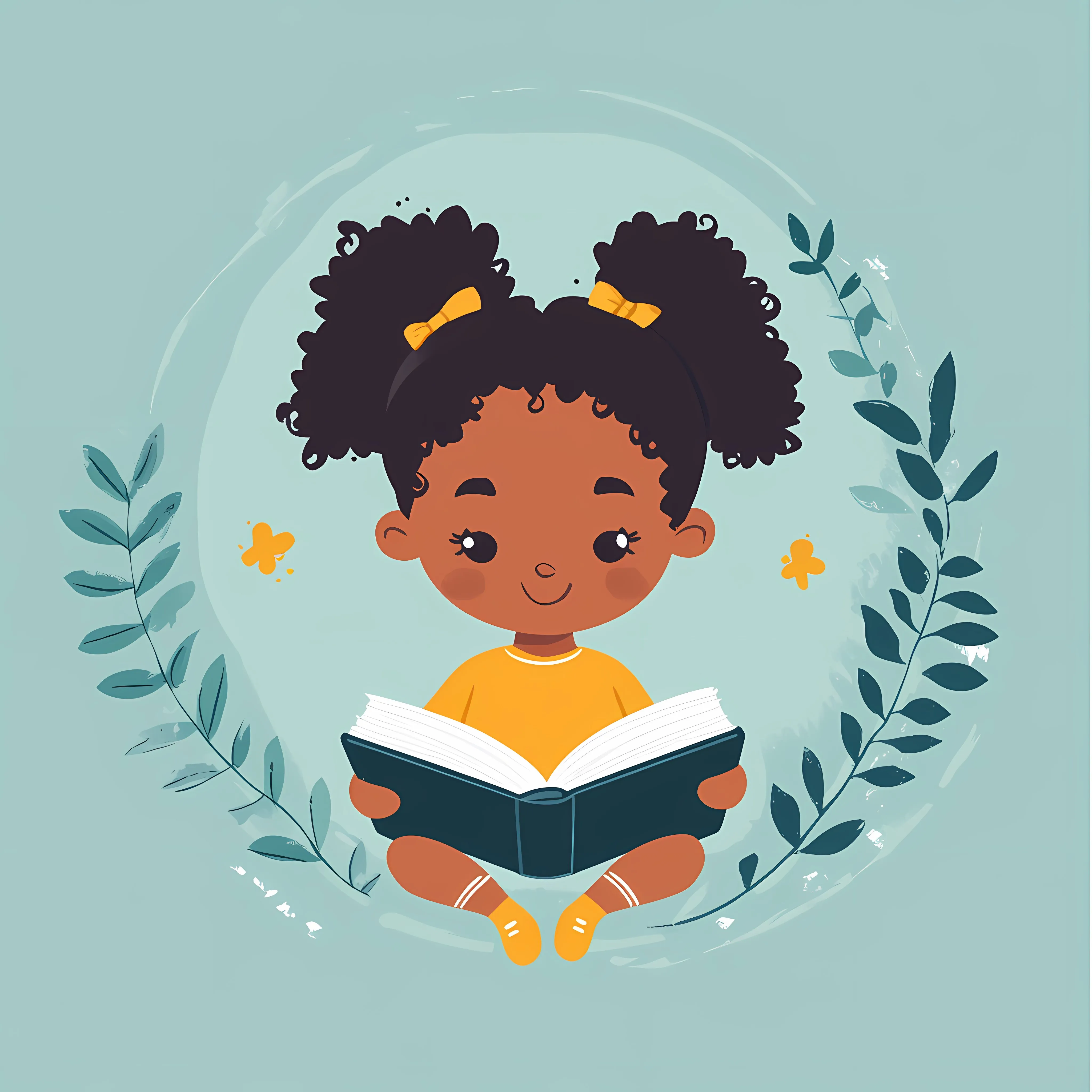 Afro Little Student Girl Reading Vector Illustration – free curly image from Dotvec