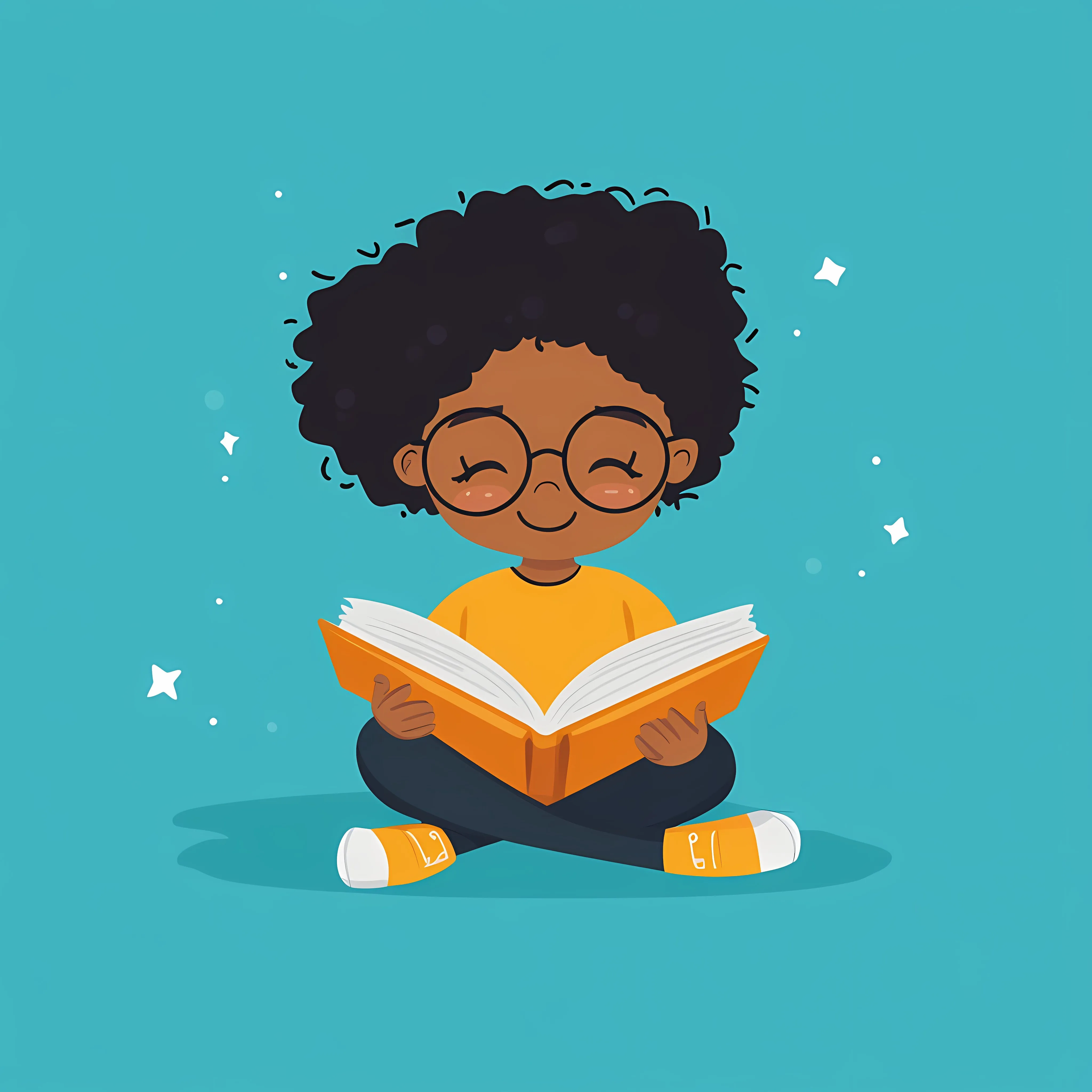 Afro Little Girl Reading Vector Illustration — free download from Dotvec