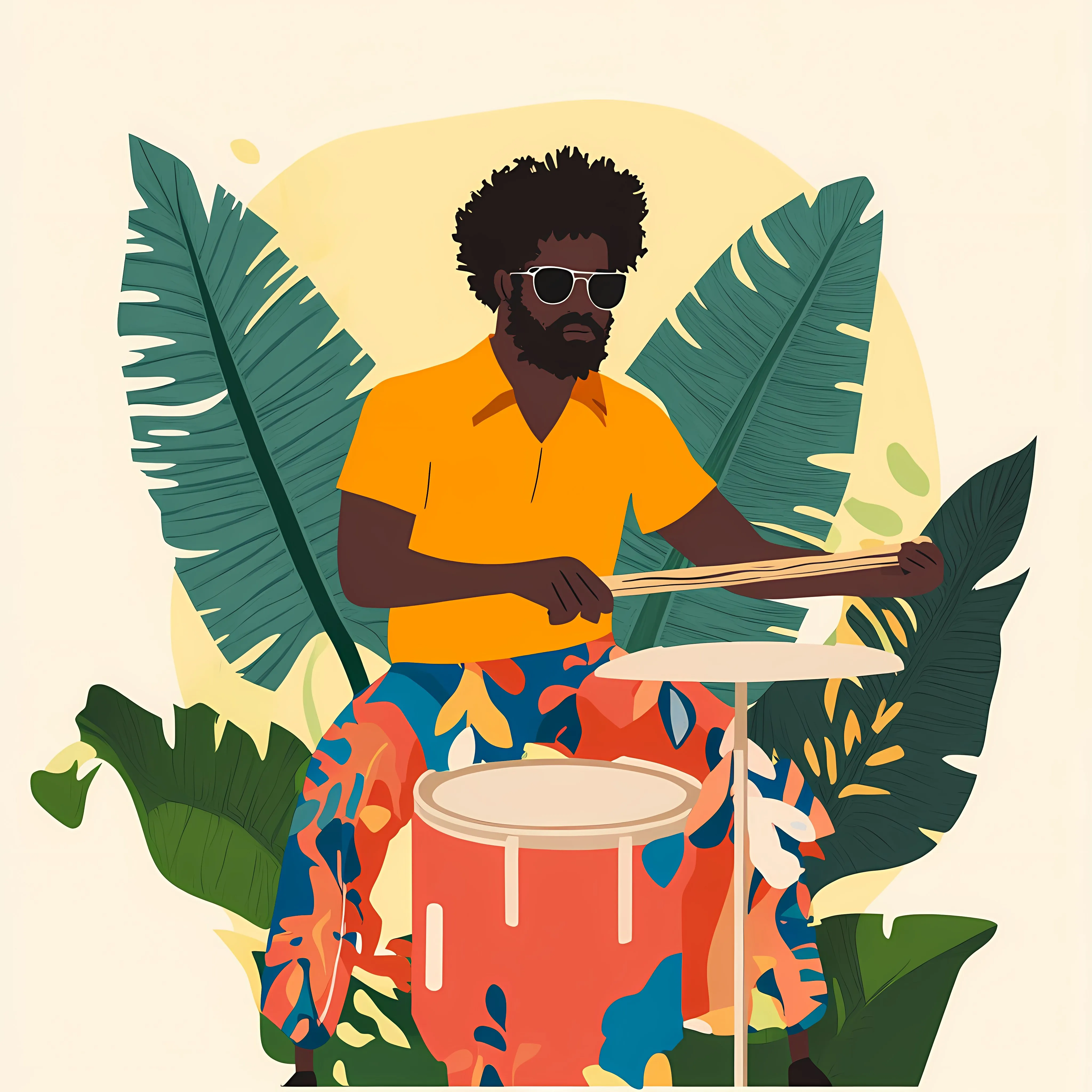 Afro Man Playing Drum Flat Vector Illustration — free download from Dotvec