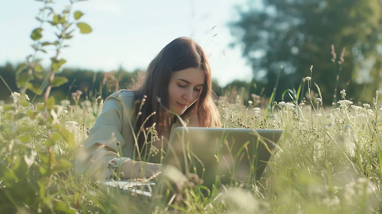 Serene woman resting under natural beauty — free download from Dotvec
